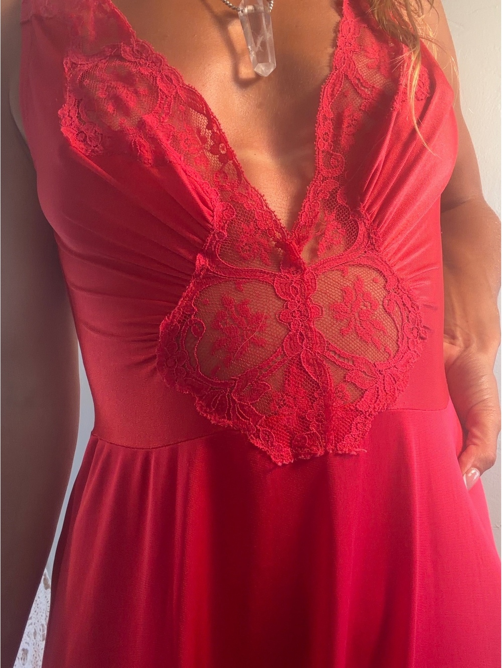 Red Lace Detail Sleeveless Maxi Dress
